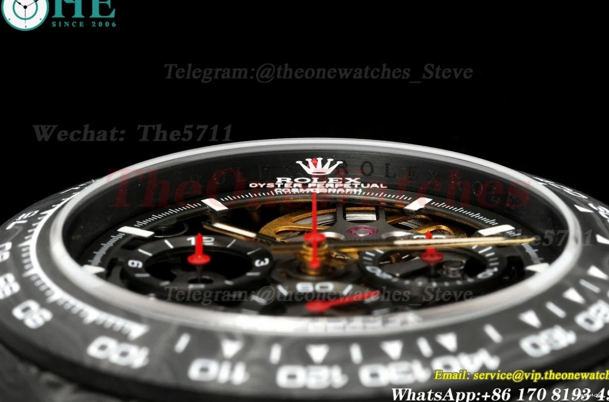 Diw N6F Carbon Daytona DD4801 NY Skeleton Dial 40mm Red 0202